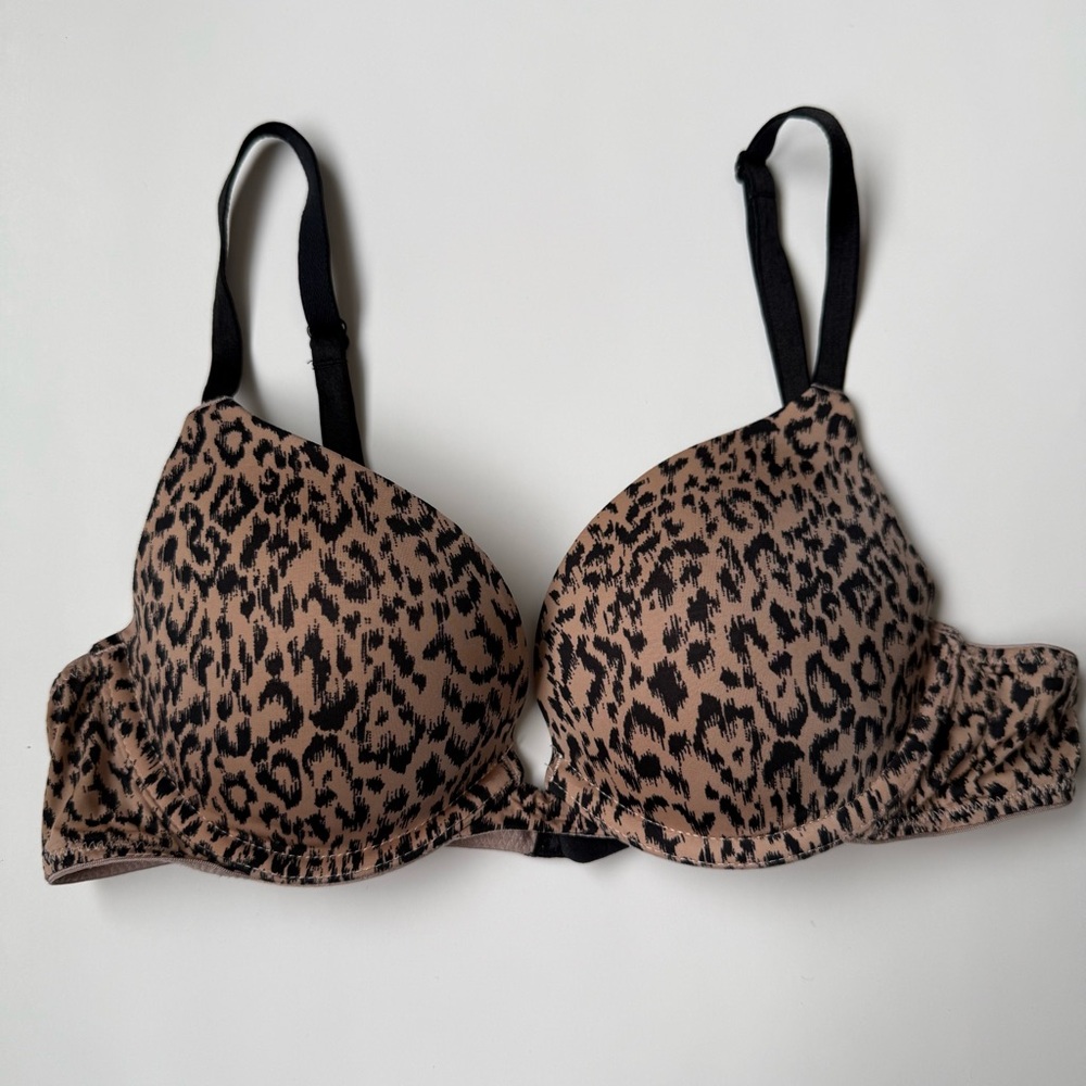 Victoria’s Secret Leopard Print Push-Up Bra 34A Animal Print Nude Black Sexy